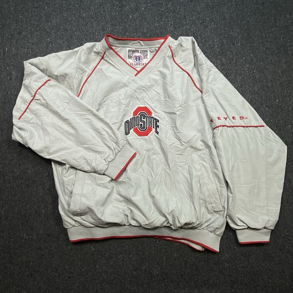 Vintage Ohio State Buckeyes Collegiate Pullover‎ Windbreaker Jacket V-Neck Sz XL